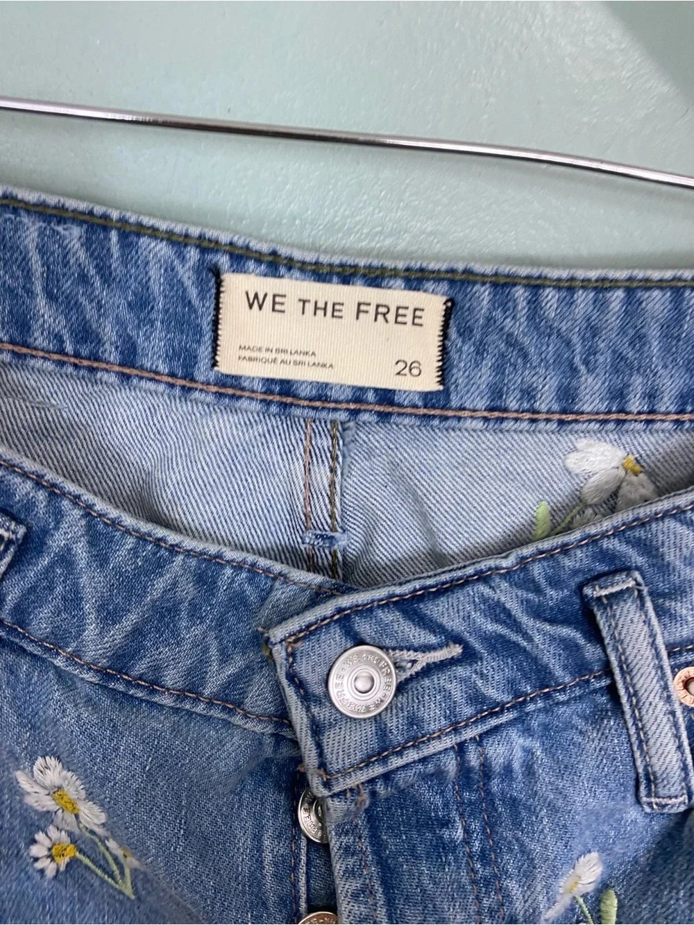 Free People Daisy Mae Embroidered Skirt Denim Jean Floral Blue Size 26